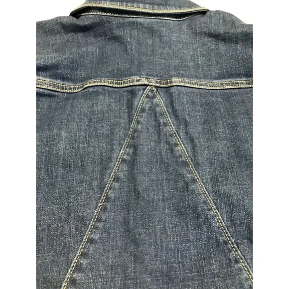 Calvin Klein Women’s Cropped Denim Jacket Blue Stretch Jean Size L - Picture 5 of 11